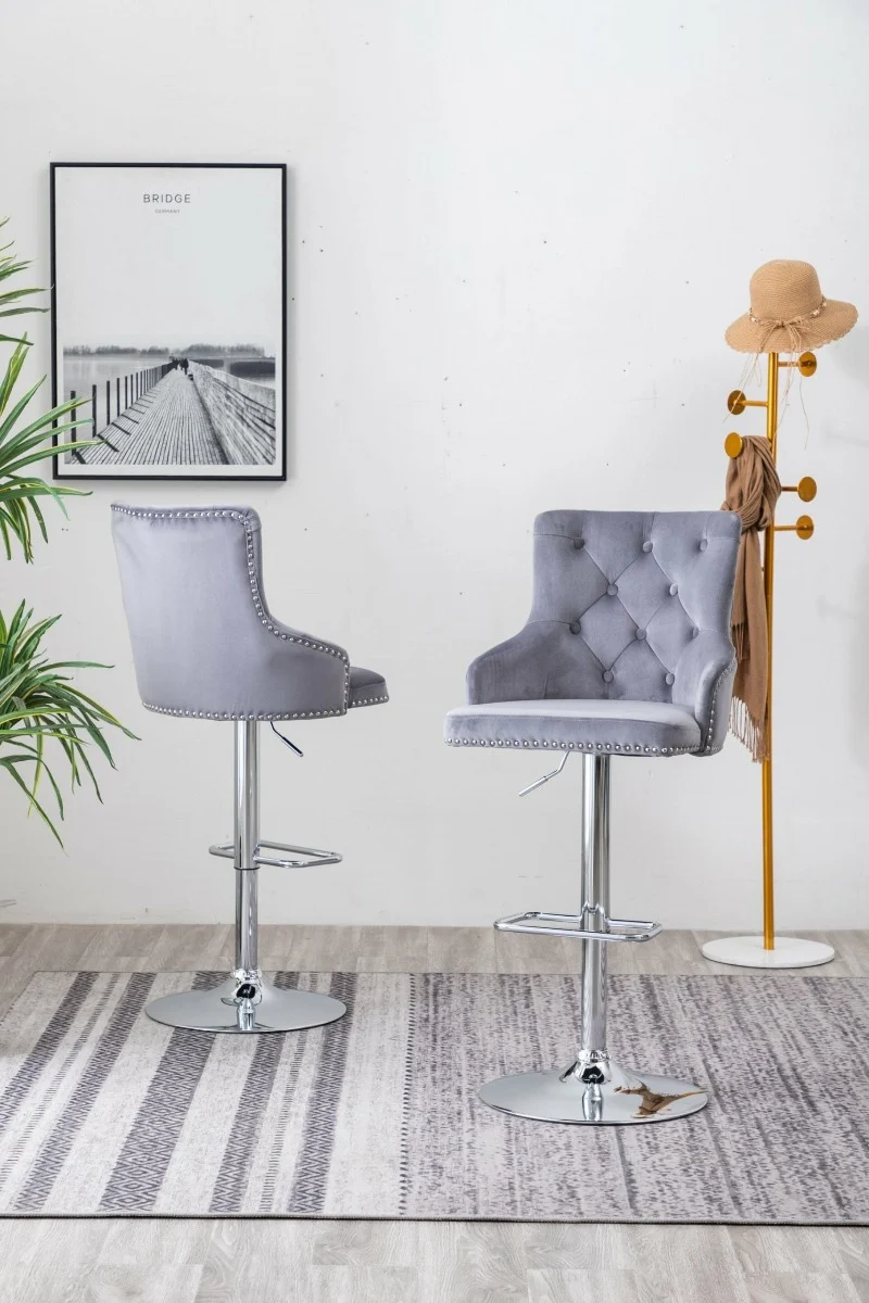 Tufted Velvet 2 Upholstered Adjustable Bar Stools - Image 2