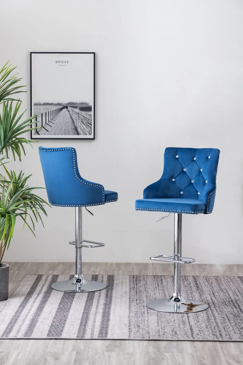 Tufted Velvet 2 Upholstered Adjustable Bar Stools - Image 3