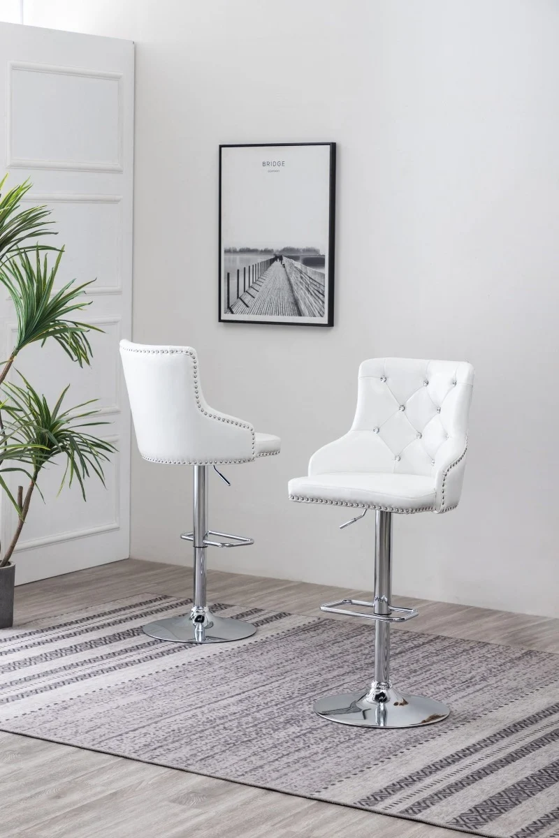 Tufted Velvet 2 Upholstered Adjustable Bar Stools - Image 5