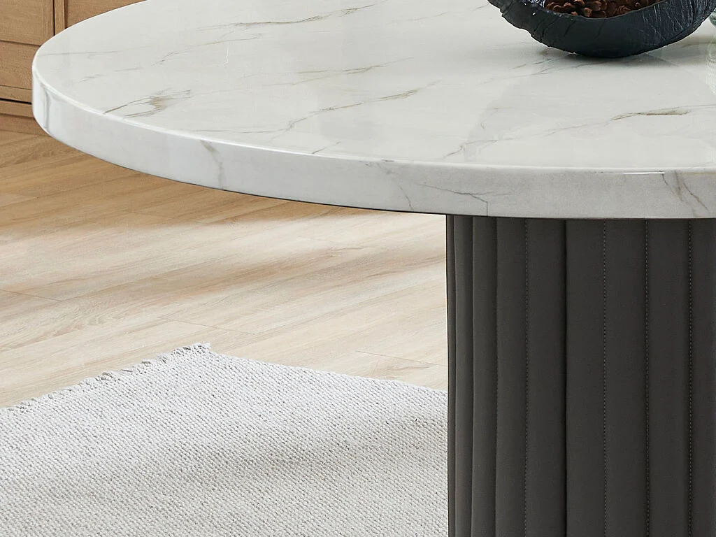 Valencia 7 Pc Round White Faux Marble Dining Set - Image 4