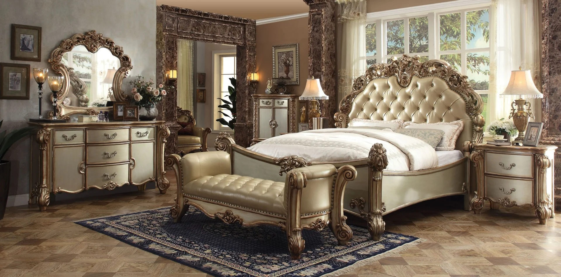 Vendome 4 Pc Bedroom Collection - Gold Patina Finish - Image 2