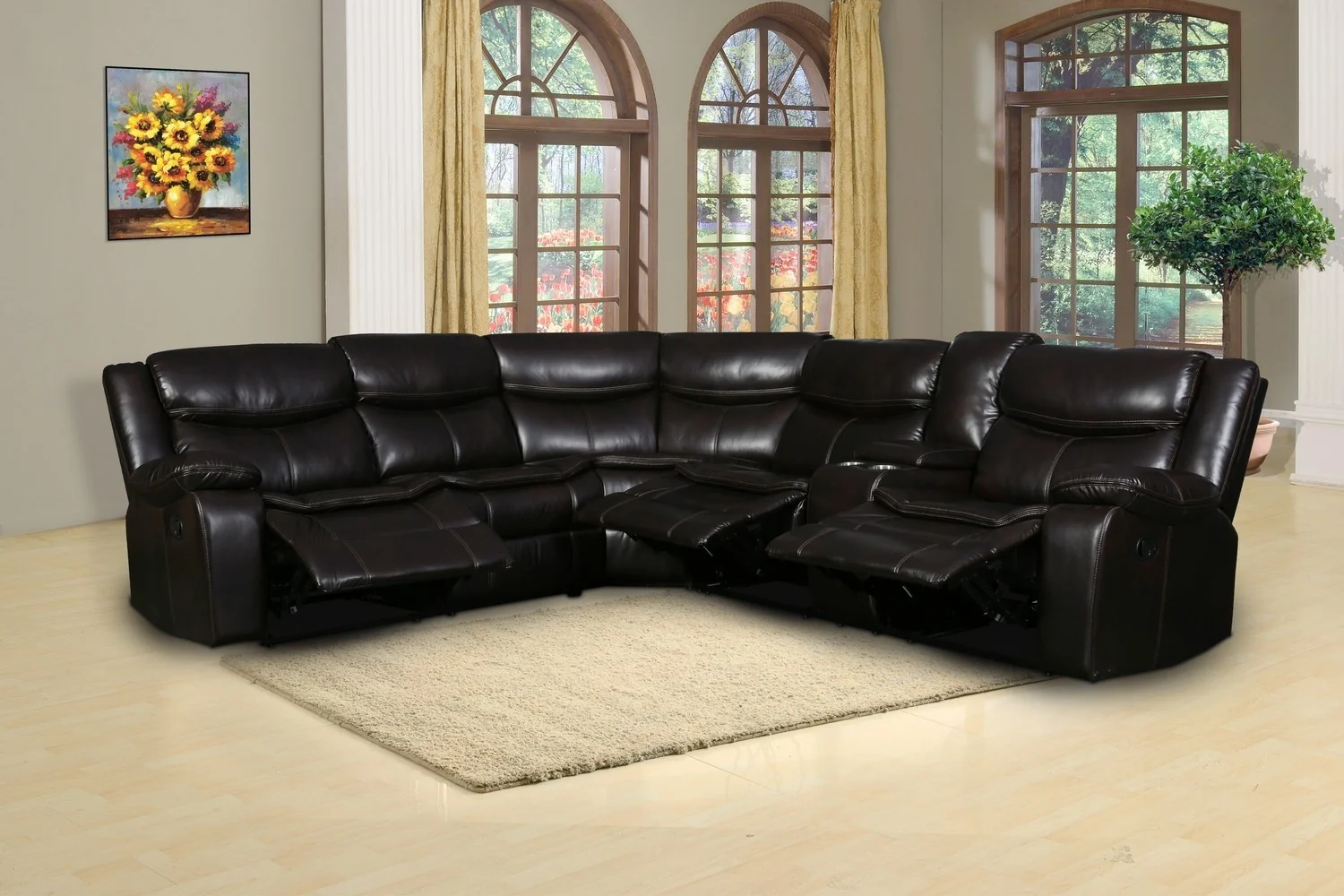 Global 6967 Vista Motion Sectional - Brown Leather Air - Image 3