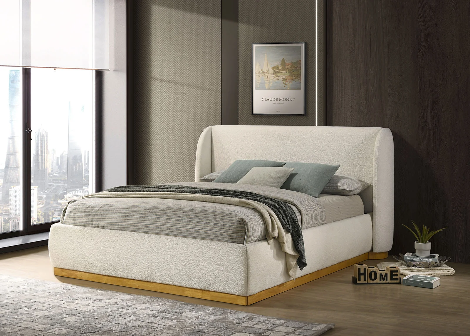 Whitman Boucle Fabric Platform Bed FM72004WH