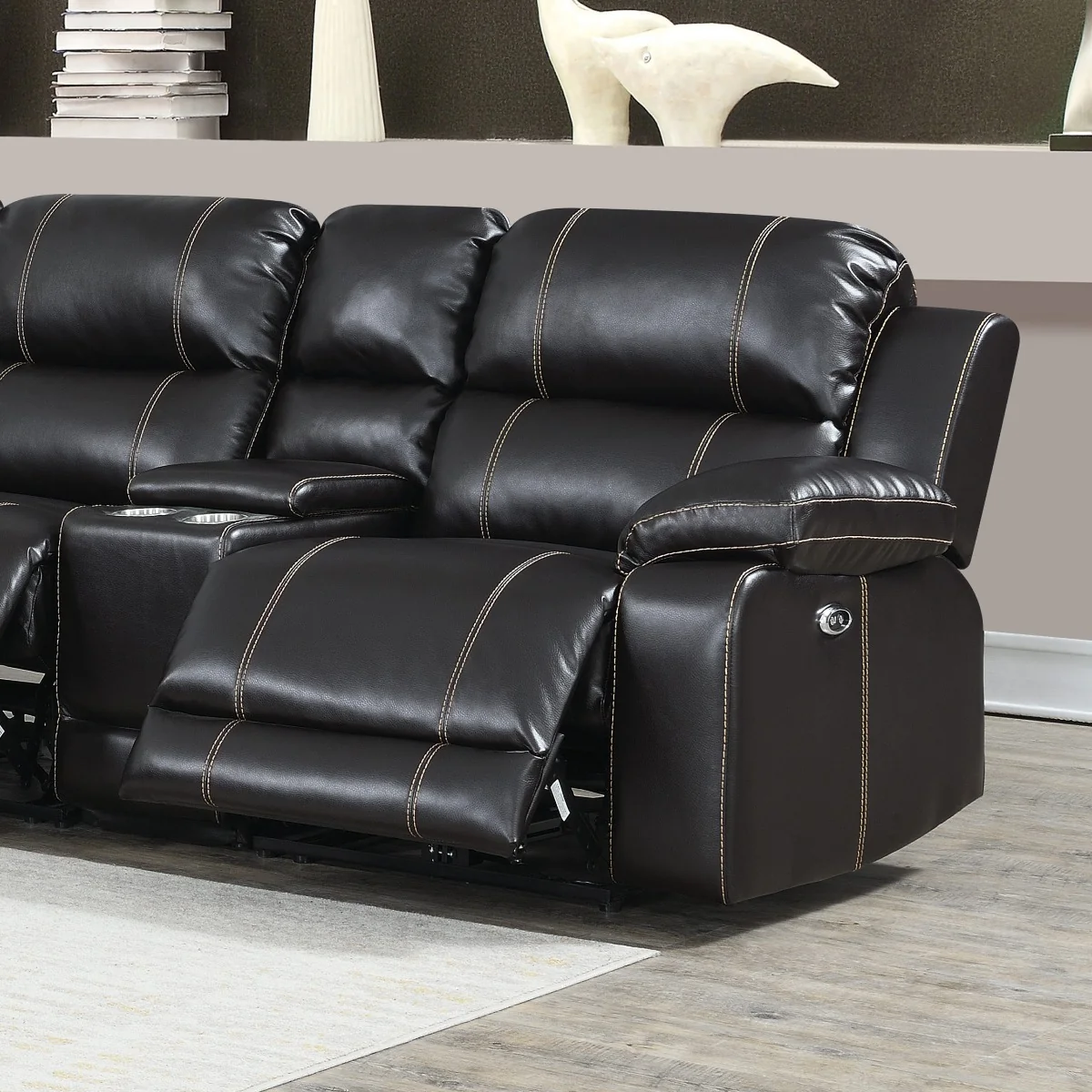 AC Pacific William Power Motion Sectional - Black Leather Gel - Image 4