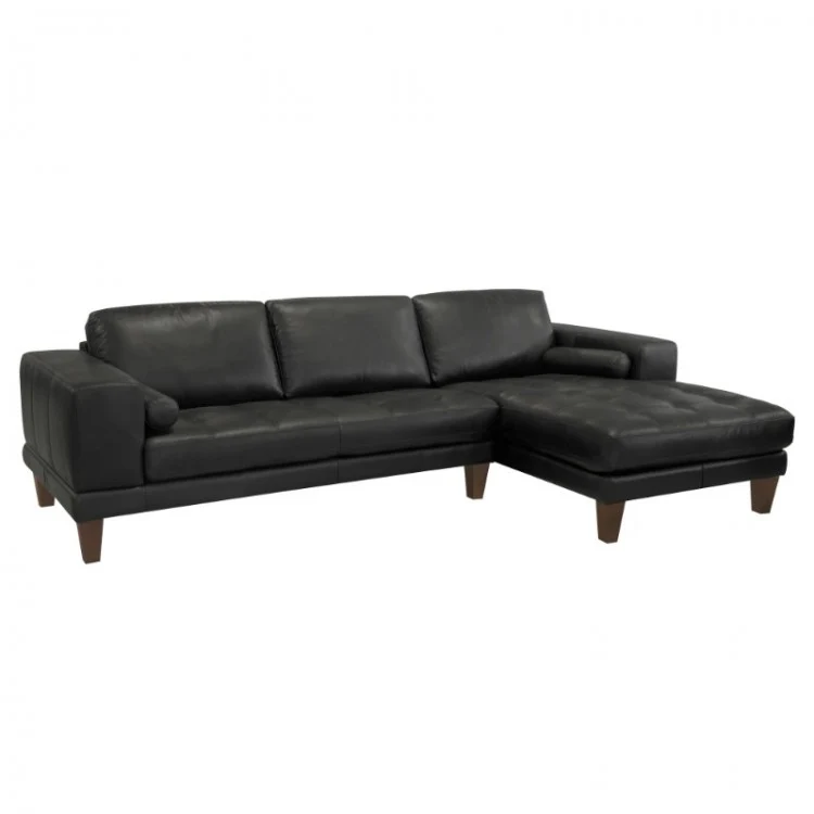Armen Living Wynne 100% Genuine Leather Black Sectional - Image 2