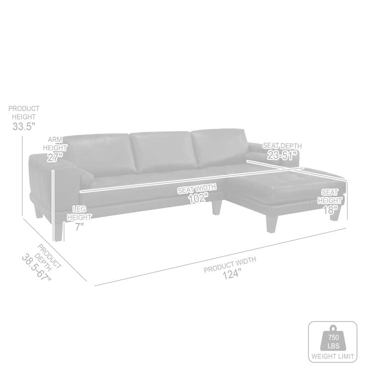 Armen Living Wynne 100% Genuine Leather Black Sectional - Image 7