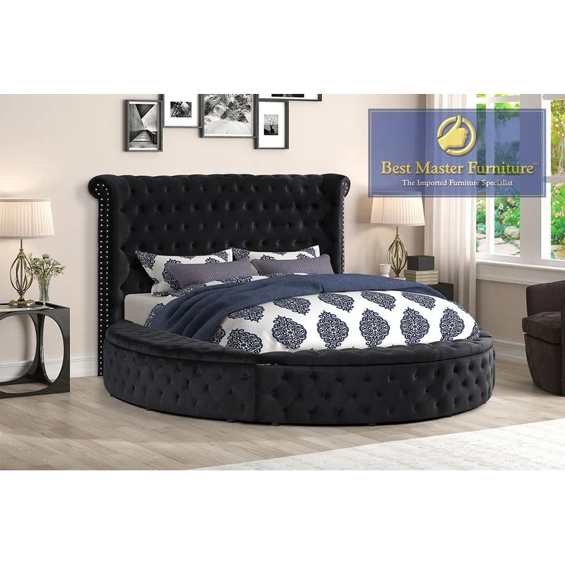 YY138 Round Velvet Platform Bed - 3 Colors