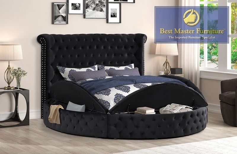 YY138 Round Velvet Platform Bed - 3 Colors - Image 2